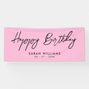 Happy Birthday roze en Black Modern Script Spandoek