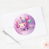 Happy Birthday Roze en Paarse Axolotl Ronde Sticker (Envelop)