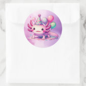 Happy Birthday Roze en Paarse Axolotl Ronde Sticker (Tas)