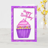 Happy Birthday roze en paarse cupcakes Kaart (Gele Bloem)