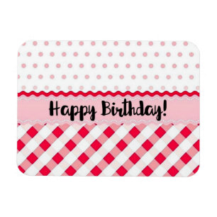 Happy Birthday roze en White Polka Dot Gift Magneet