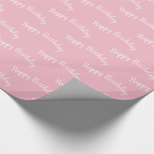 Happy Birthday Roze en White Wrapping Paper Cadeaupapier (Hoek)
