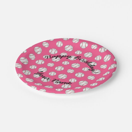 Happy Birthday roze honkbal Papieren Bordje (Gekanteld)