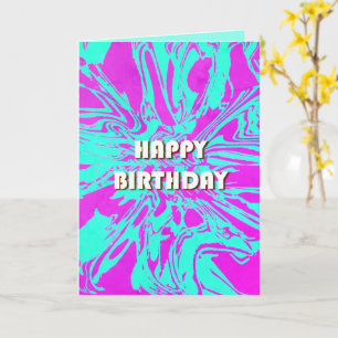 Happy Birthday roze Mint Green Psychedelic Flower Kaart