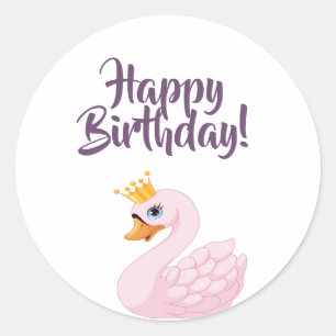Happy Birthday roze prinses zwan wit Ronde Sticker