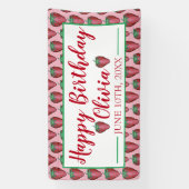 Happy Birthday roze rode aardbeien Spandoek (Verticaal)
