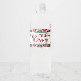 Happy Birthday roze rode aardbeien Waterfles Etiket
