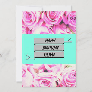 Happy Birthday roze roos naam Kaart