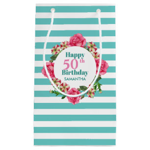 Happy Birthday roze Rose Red White Petunia Stripes Klein Cadeauzakje