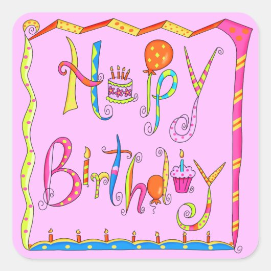 Happy Birthday roze Sticker (Voorkant)