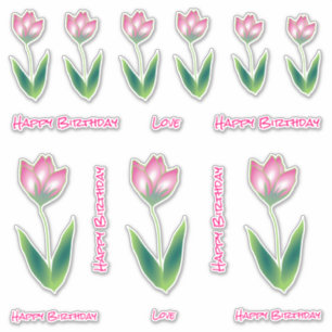 Happy Birthday Roze Tulp Bloom Stickers