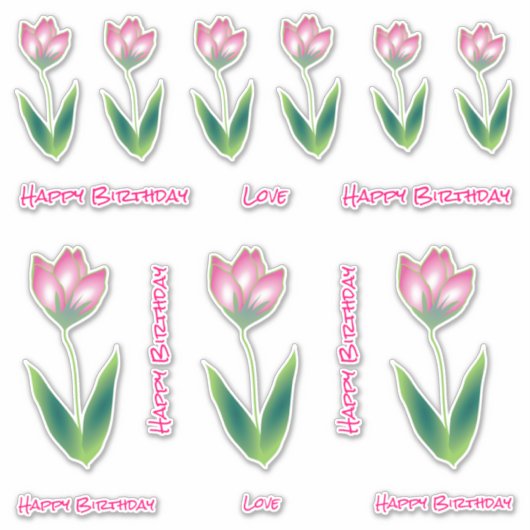 Happy Birthday Roze Tulp Bloom Stickers (Voorkant)