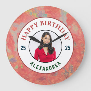 Happy Birthday roze Waterverf Foto personaliseren  Grote Klok