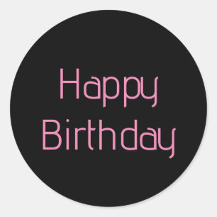 Happy Birthday Roze Zwart Custom Kleur Eenvoudig S Ronde Sticker
