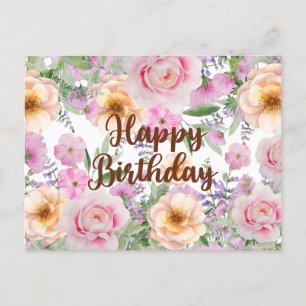 Happy Birthday  Rozen en wilde bloemen Briefkaart