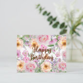 Happy Birthday  Rozen en wilde bloemen Briefkaart (Staand voorkant)