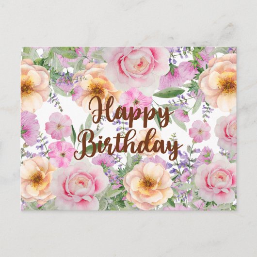 Happy Birthday  Rozen en wilde bloemen Briefkaart (Voorkant)