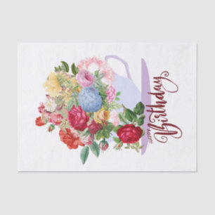 Happy Birthday  Rozen in een Tea Cup Tissuepapier