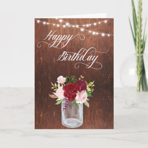 Happy Birthday Rustic Mason Jar Wood licht Kaart