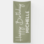 Happy Birthday Sage Green White whimsical-script Spandoek (Verticaal)