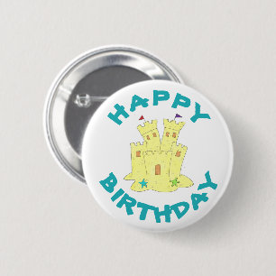 Happy Birthday Sandcastle Sand Castle Beach Party Ronde Button 5,7 Cm