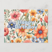 Happy Birthday Schattige Abstract Waterverf Flower Briefkaart (Voorkant)