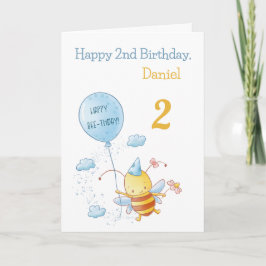 Happy Birthday Schattige Bee met Balloon Blauw Gro Kaart