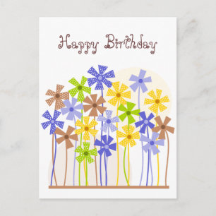 Happy Birthday Schattige blauw geel bruin bloemen Briefkaart