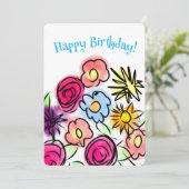 Happy Birthday Schattige Flowers Verjaardag Kaart (Staand voorkant)