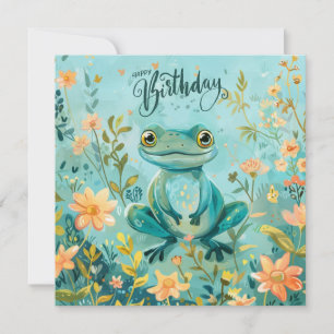 Happy Birthday Schattige Frog met Flowers Kaart
