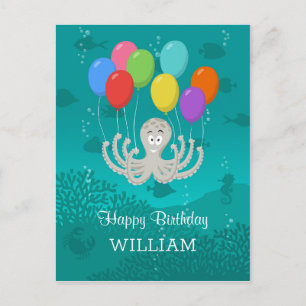 Happy Birthday Schattige Funny Octopus Cartoon Bal Briefkaart