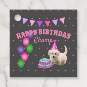 Happy Birthday schattige hond met taartpillen Bedankjes Labels