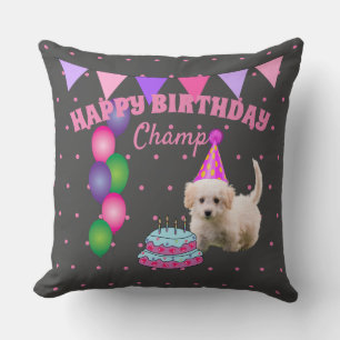 Happy Birthday schattige hond met taartpillen Kussen
