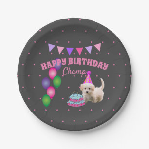 Happy Birthday schattige hond met taartpillen Papieren Bordje