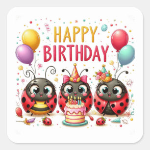 Happy Birthday Schattige lieveheersbeestjes vieren Vierkante Sticker
