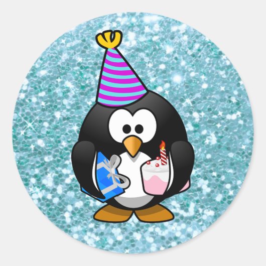 Happy Birthday Schattige Pinguïn met Gifts Sticker (Voorkant)