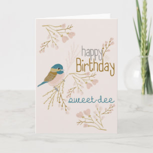 Happy Birthday Schattige Roze Chickadee Floral Kaart