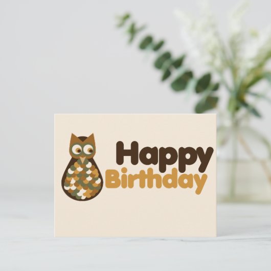 Happy Birthday Schattige Uil Design Briefkaart (Staand voorkant)