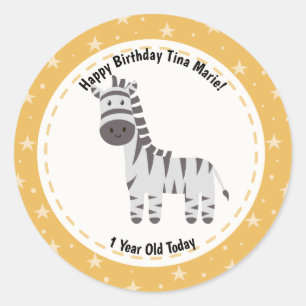 Happy Birthday Schattige Zebra Zoo Animals Ronde Sticker