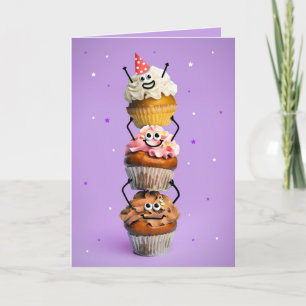 Happy Birthday Schattigee Happy Stack van Cupcakes Feestdagen Kaart