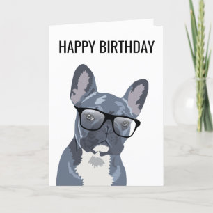 Happy Birthday Schattigee hond Blauwe/grijze Fra Kaart