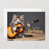 Happy Birthday Schattigee kitten speelt gitaar Briefkaart (Voorkant / Achterkant)