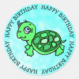 Happy Birthday Schattigee Tropische Schildpad Ronde Sticker