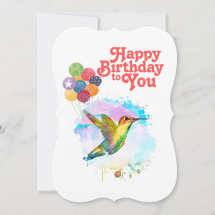 Happy Birthday Schattigee Waterverf kolibrie Feestdagenkaart
