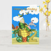 Happy Birthday Schildpad maken van zandkastelen Kaart (Gele Bloem)