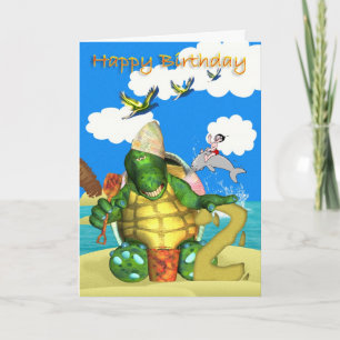 Happy Birthday Schildpad maken van zandkastelen Kaart