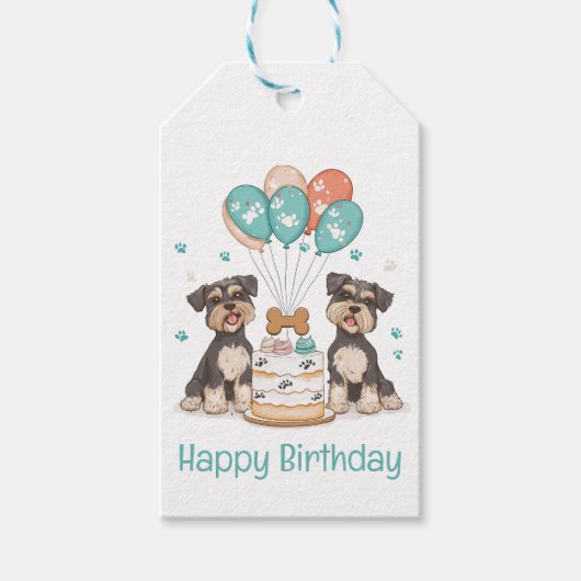 Happy Birthday Schnauzer Dogs Cadeaulabel (Voorkant)