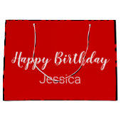 Happy Birthday Script Black en Red Hearts Groot Cadeauzakje (Voorkant)