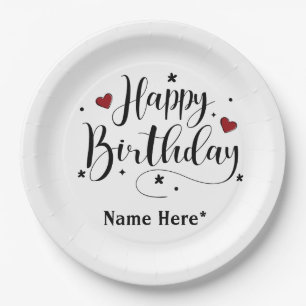 Happy Birthday Script Custom Name Paper Borden Papieren Bordje