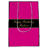 Happy Birthday Script Name Pink Black Gold Medium Cadeauzakje (Achterkant)